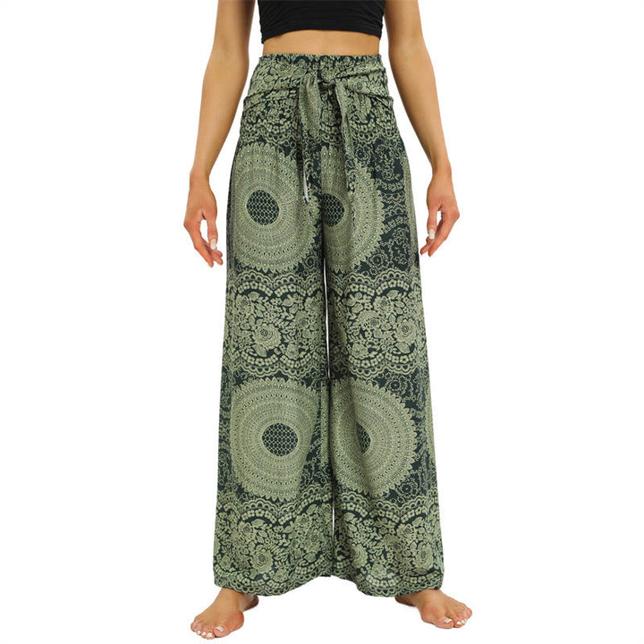 Buddha Stones Boho broek met vetersluiting en wijde pijpen, yogabroek voor dames - Donkerzeegroen - US2-12, UK/AU6-16, EU34-44 (F) - image 8