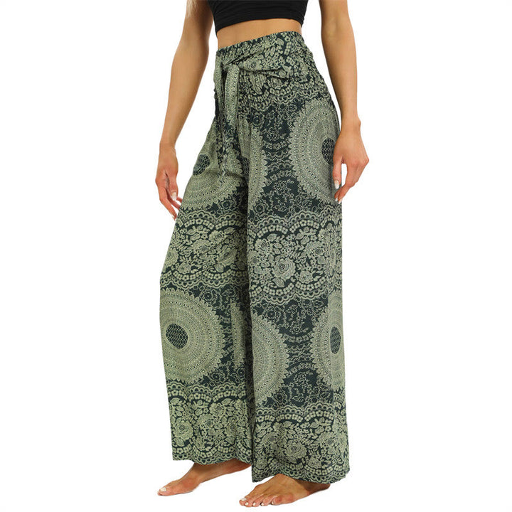 Buddha Stones Boho broek met vetersluiting en wijde pijpen, yogabroek voor dames - image 9