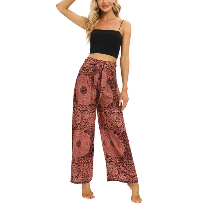 Buddha Stones Boho broek met vetersluiting en wijde pijpen, yogabroek voor dames - image 6