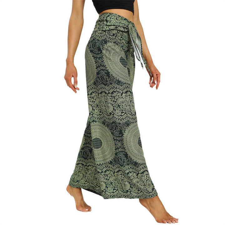 Buddha Stones Boho broek met vetersluiting en wijde pijpen, yogabroek voor dames - image 10