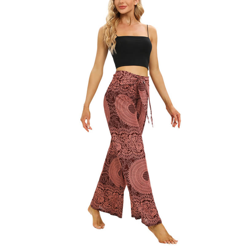 Buddha Stones Boho broek met vetersluiting en wijde pijpen, yogabroek voor dames - image 5