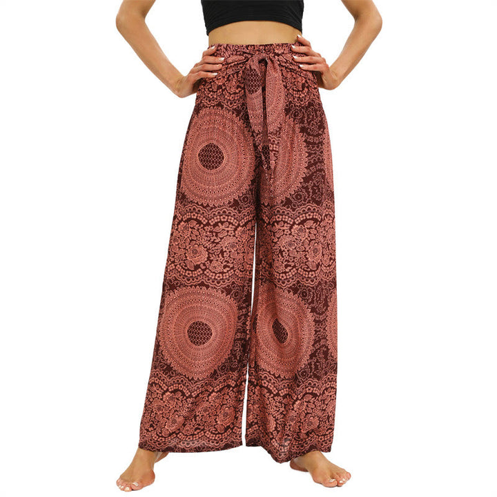 Buddha Stones Boho broek met vetersluiting en wijde pijpen, yogabroek voor dames - Lichtkoraal - US2-12, UK/AU6-16, EU34-44 (F) - image 1