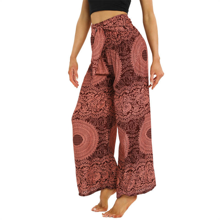 Buddha Stones Boho broek met vetersluiting en wijde pijpen, yogabroek voor dames - image 2
