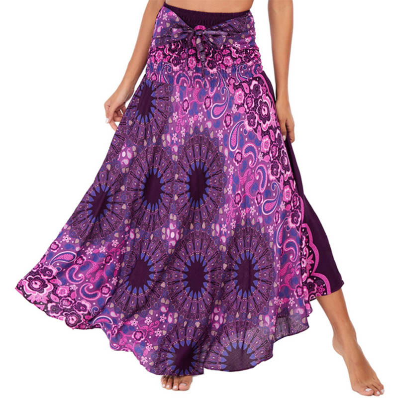 Buddha Stones Twee stijlvolle bohemian jurk met mandala-bloemen en waterdruppels, en vetersluiting - Violet - US4-12, UK/AU8-16, EU36-44 (F) - image 0