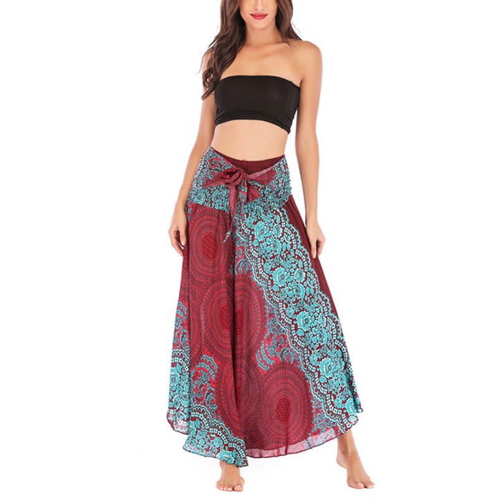 Buddha Stones Two Style Wear Bohemian Kompasroos Bloemenrok met Vetersluiting Jurk - image 36
