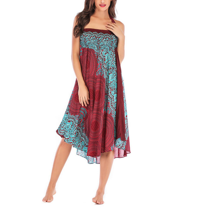 Buddha Stones Two Style Wear Bohemian Kompasroos Bloemenrok met Vetersluiting Jurk - image 41