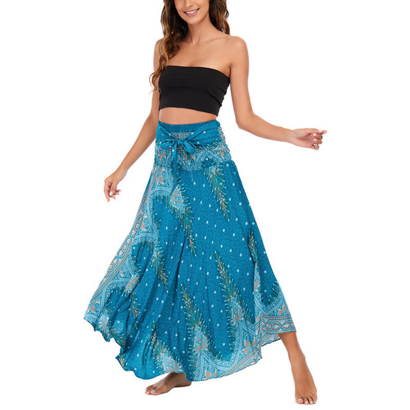 Buddha Stones Two Style Wear Boho Zomerjurk met pauwenveren en vetersluiting - image 1