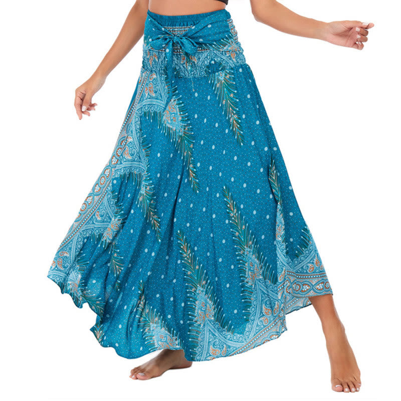 Buddha Stones Two Style Wear Boho Zomerjurk met pauwenveren en vetersluiting - Aqua - US4-12, UK/AU8-16, EU36-44 (F) - image 0