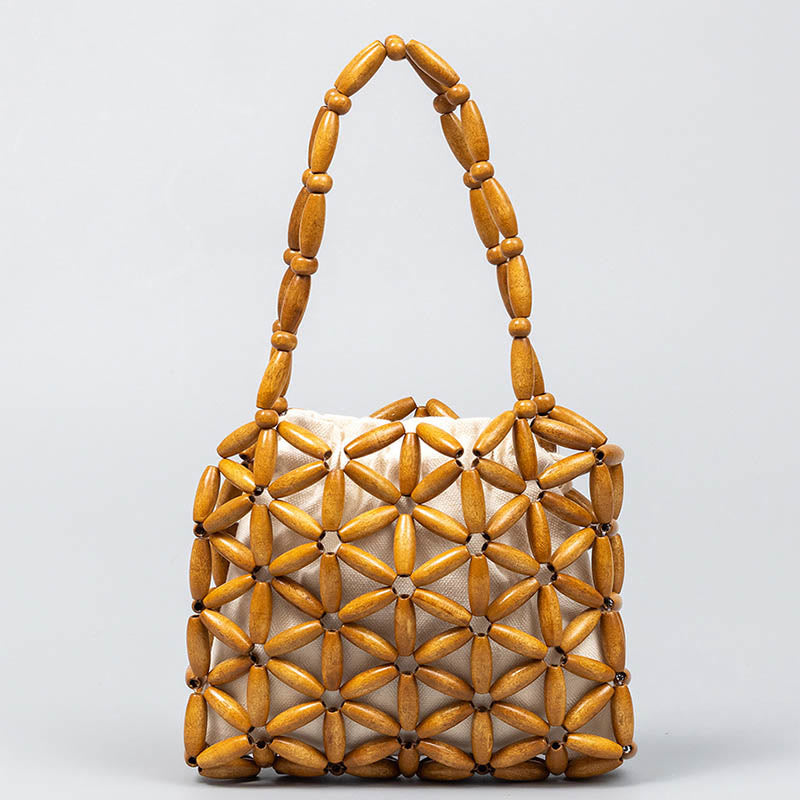 Buddha Stones Handgeweven mini Handtas van houten kralen - Khaki 16*3*14cm - image 0