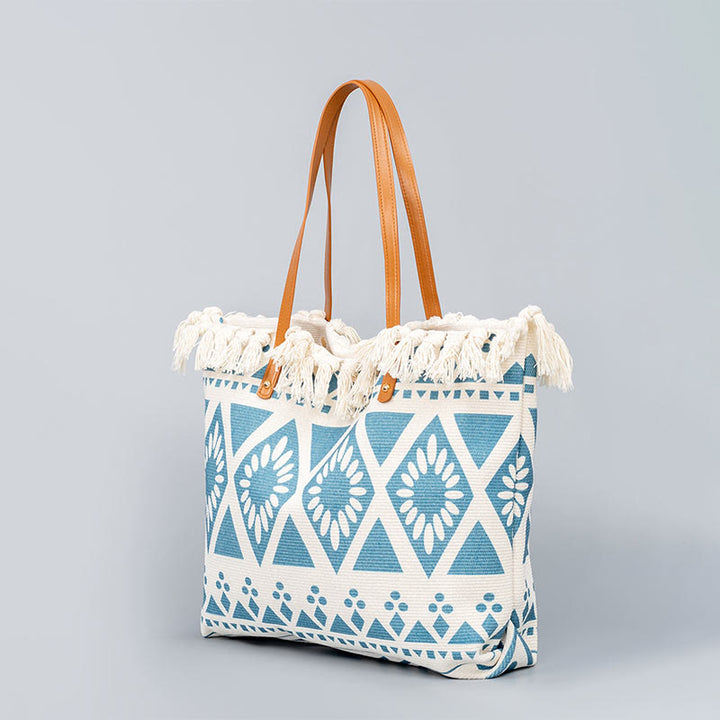Buddha Stones Grote schoudertas van canvas met boho-geometrisch patroon en Schoudertas - image 2