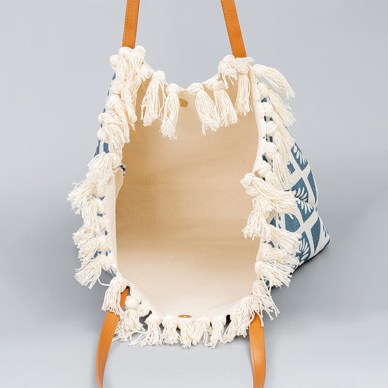 Buddha Stones Grote schoudertas van canvas met boho-geometrisch patroon en Schoudertas - image 1