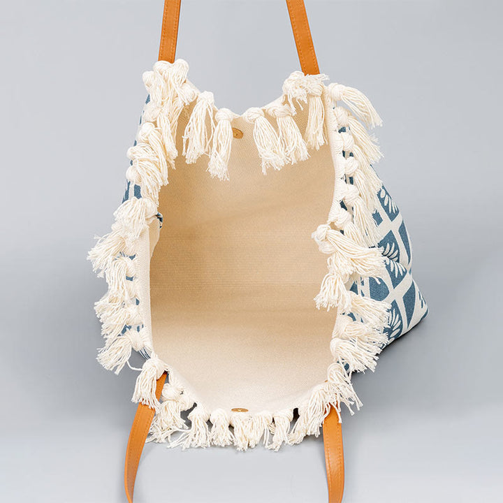 Buddha Stones Grote schoudertas van canvas met boho-geometrisch patroon en Schoudertas - image 1