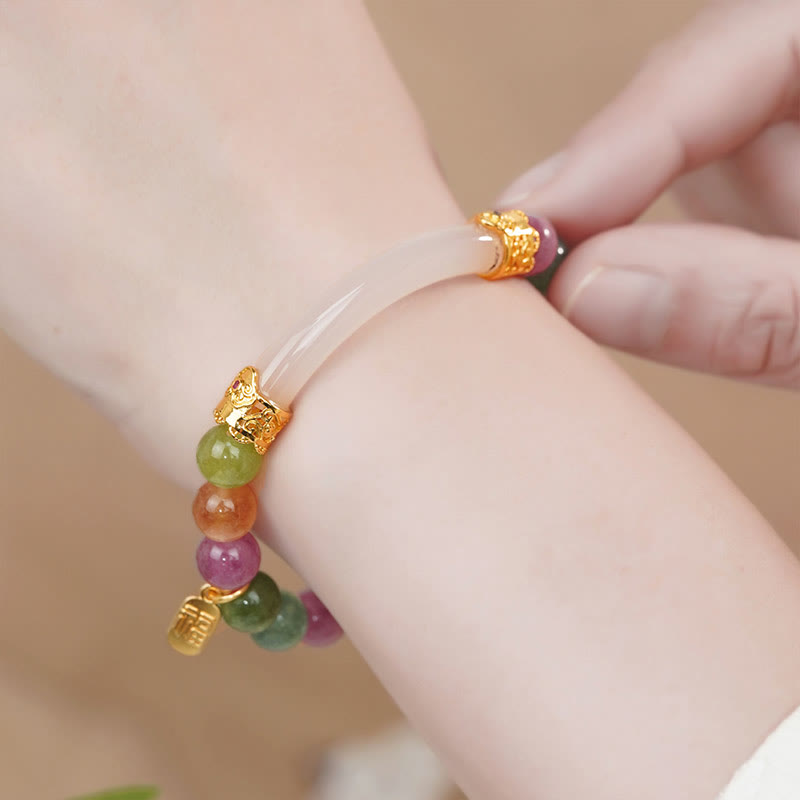 Buddha Stones Kleurrijke Toermalijn Chalcedoon Armband met bedel en positief karakter - image 2