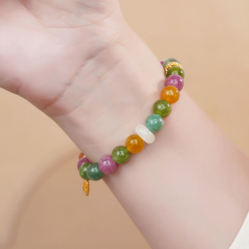 Buddha Stones Kleurrijke Toermalijn Chalcedoon Armband met bedel en positief karakter - image 1