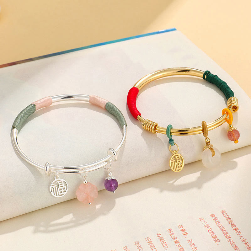 Buddha Stones Roze kristallen vredesgesp geluksbloem Bangle-armband - image 14