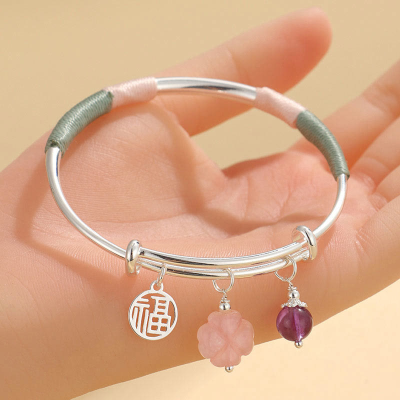 Buddha Stones Roze kristallen vredesgesp geluksbloem Bangle-armband - image 12