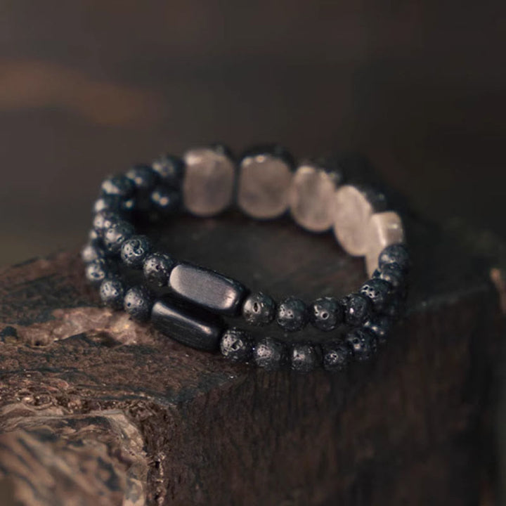 Buddha Stones Armband van obsidiaanlavasteen met natuurlijke zilverglans - image 3