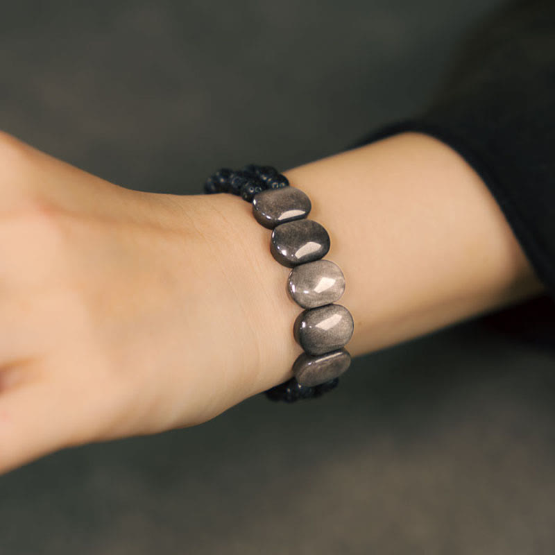 Buddha Stones Armband van obsidiaanlavasteen met natuurlijke zilverglans - image 5