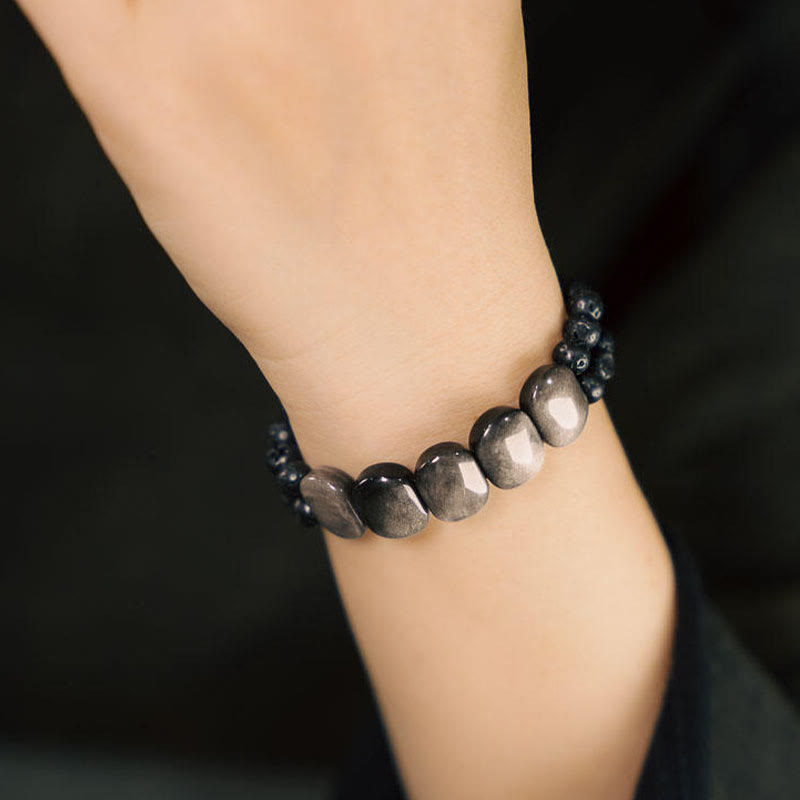 Buddha Stones Armband van obsidiaanlavasteen met natuurlijke zilverglans - image 4