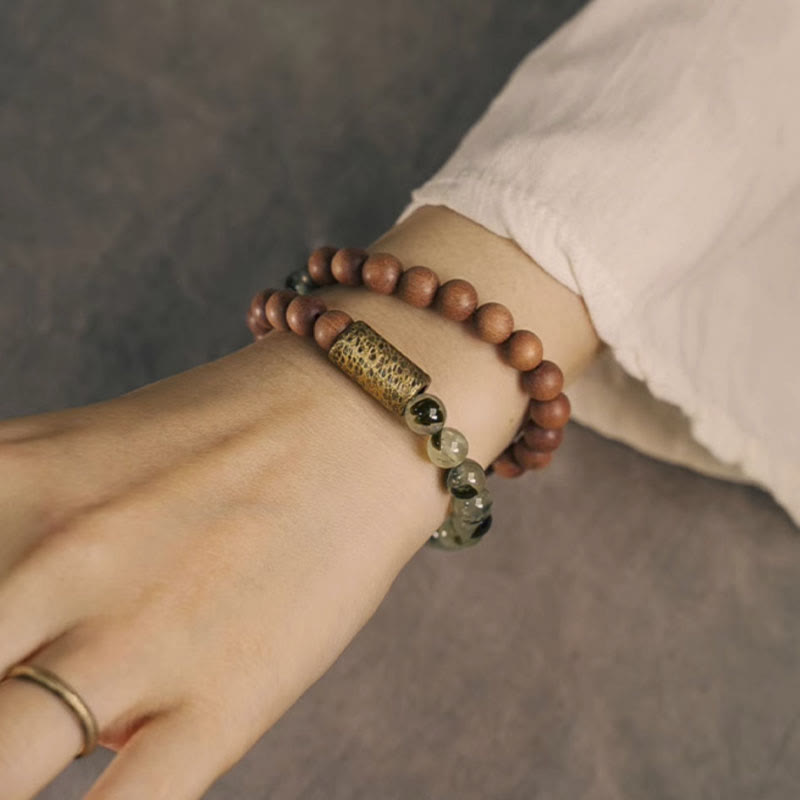 Buddha Stones Groene rutielkwarts natuurlijke sandelhout Armband - image 2