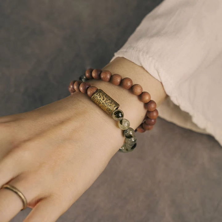 Buddha Stones Groene rutielkwarts natuurlijke sandelhout Armband - image 2