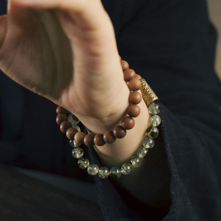 Buddha Stones Groene rutielkwarts natuurlijke sandelhout Armband - image 5
