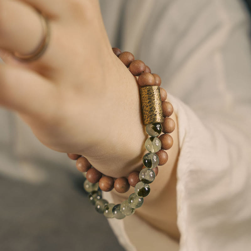 Buddha Stones Groene rutielkwarts natuurlijke sandelhout Armband - image 3
