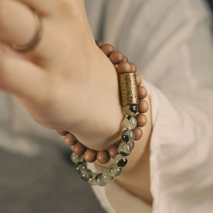 Buddha Stones Groene rutielkwarts natuurlijke sandelhout Armband - image 3