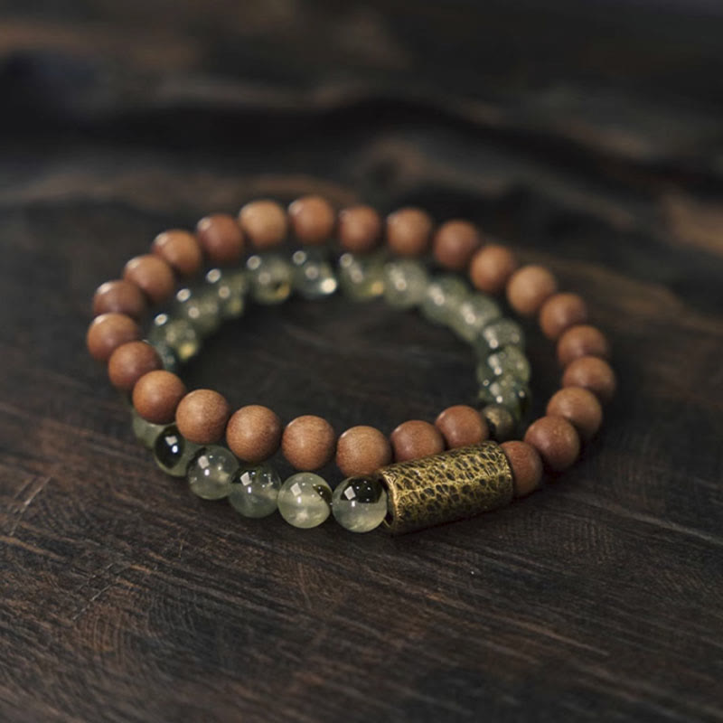Buddha Stones Groene rutielkwarts natuurlijke sandelhout Armband - image 1
