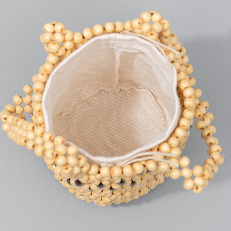Buddha Stones Handgeweven emmer, draagbare Handtas van houten kralen - image 9