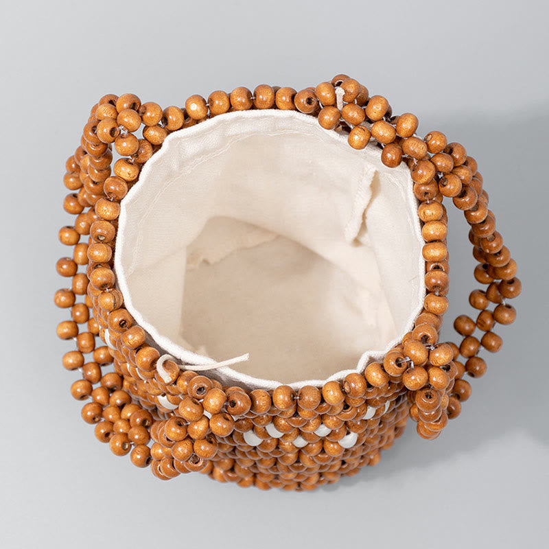 Buddha Stones Handgeweven emmer, draagbare Handtas van houten kralen - image 1