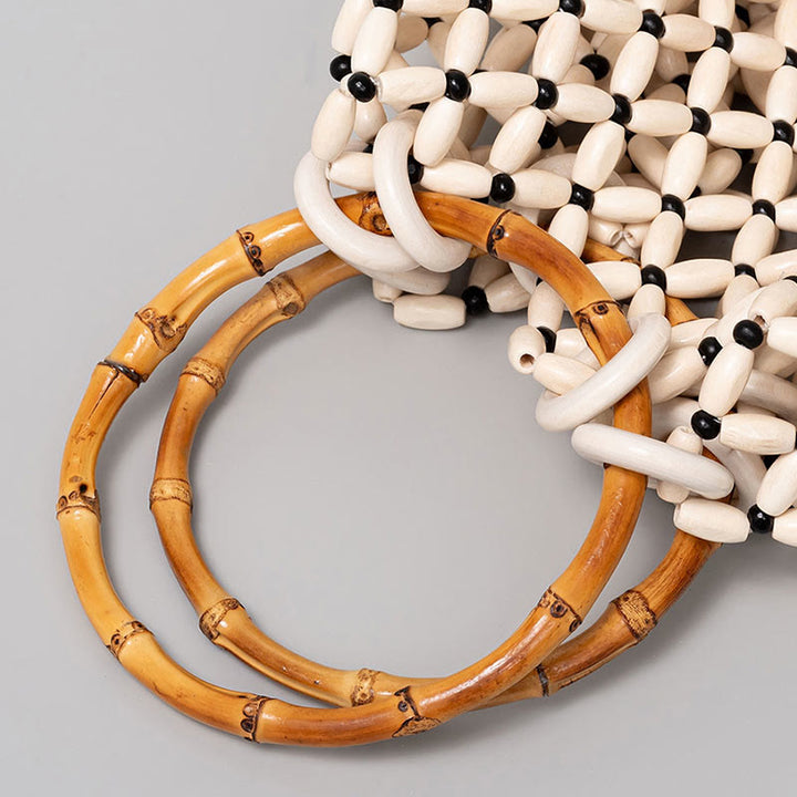 Buddha Stones Handgeweven schoudertas met houten kralen en bamboe Schoudertas - image 5