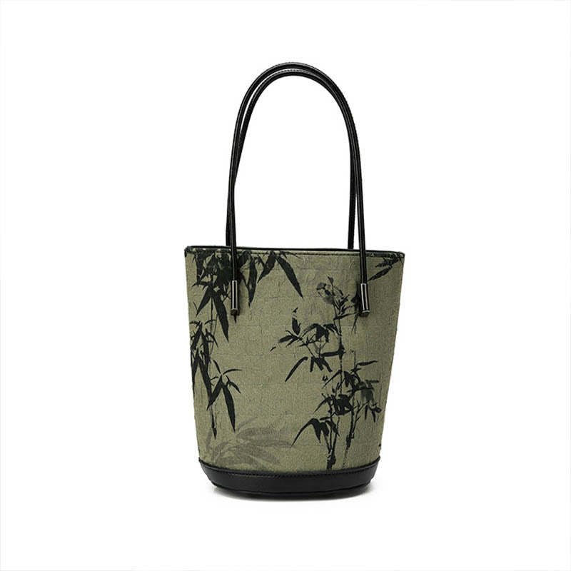 Buddha Stones Vintage Schoudertas (crossbody) met groene bamboeprint . - image 4
