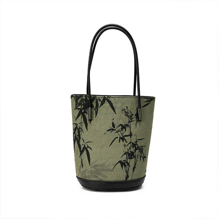 Buddha Stones Vintage Schoudertas (crossbody) met groene bamboeprint . - image 4