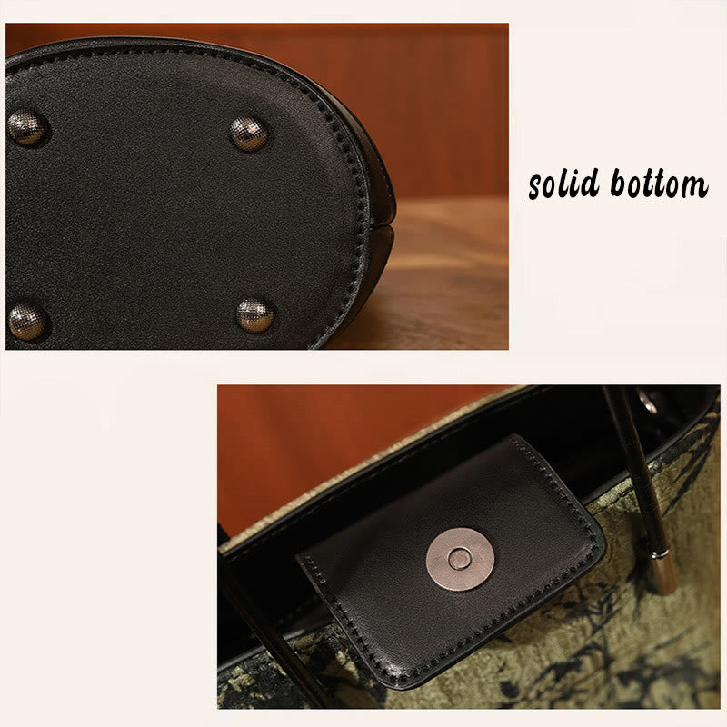 Buddha Stones Vintage Schoudertas (crossbody) met groene bamboeprint . - image 8