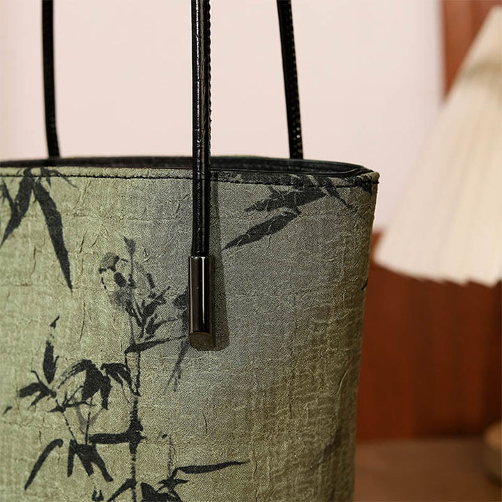 Buddha Stones Vintage Schoudertas (crossbody) met groene bamboeprint . - image 5