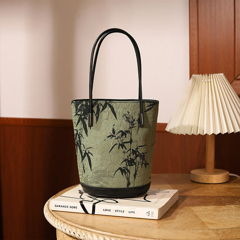 Buddha Stones Vintage Schoudertas (crossbody) met groene bamboeprint . - Groene bamboe 14*11,5*19,5 cm - image 0