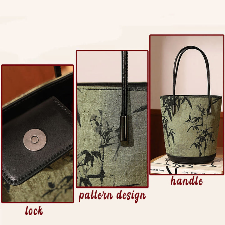 Buddha Stones Vintage Schoudertas (crossbody) met groene bamboeprint . - image 7