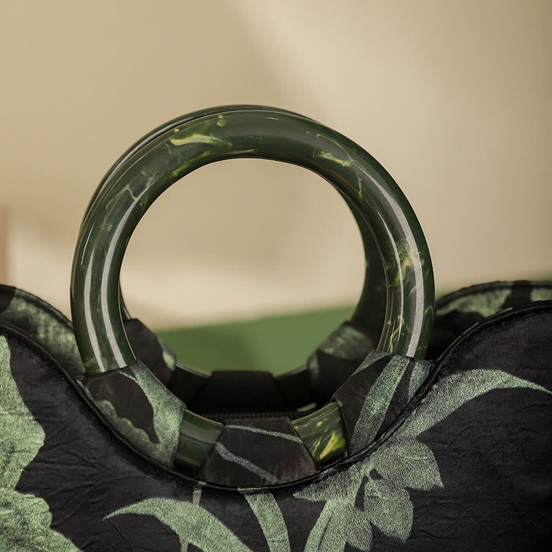 Buddha Stones Vintage Handtas met print van zwarte en groene orchideeën - image 4