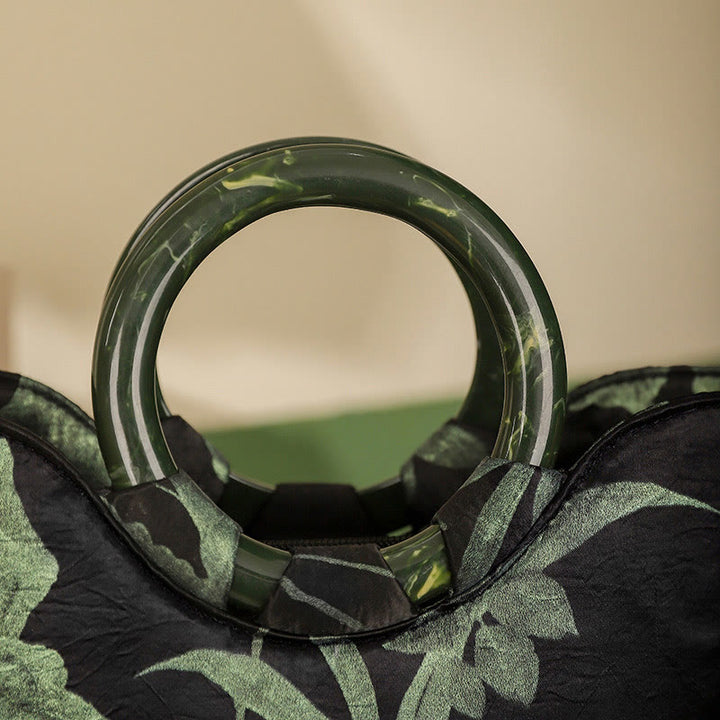 Buddha Stones Vintage Handtas met print van zwarte en groene orchideeën - image 4
