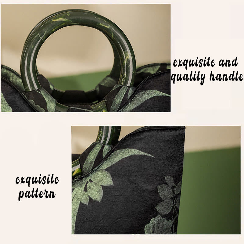 Buddha Stones Vintage Handtas met print van zwarte en groene orchideeën - image 7
