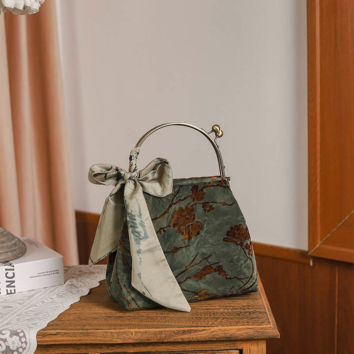Buddha Stones Fluwelen jacquard Schoudertas (crossbody) met metalen ketting - image 1
