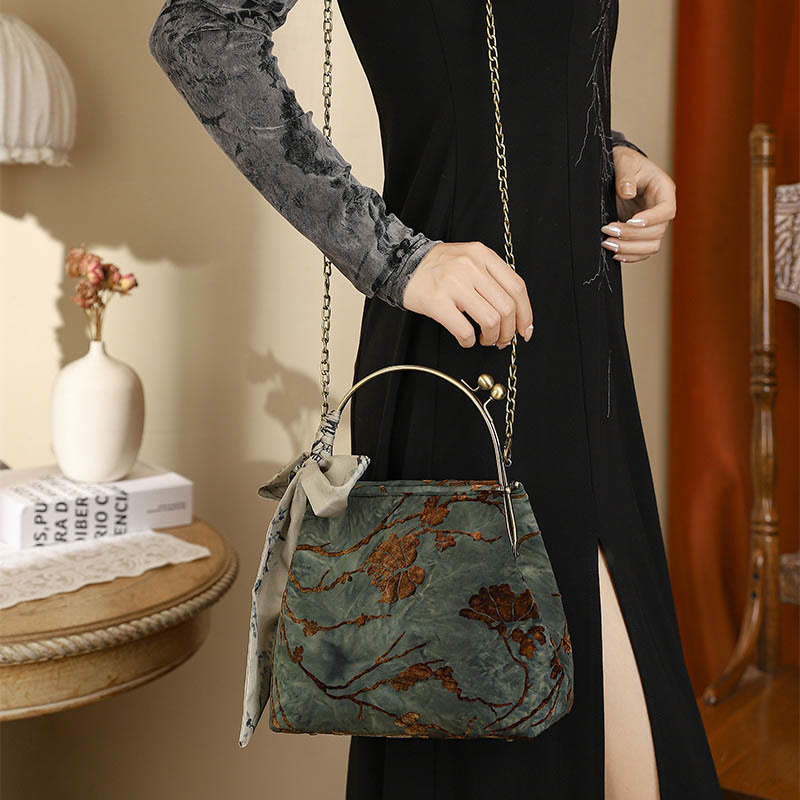 Buddha Stones Fluwelen jacquard Schoudertas (crossbody) met metalen ketting - image 3