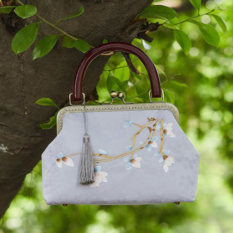 Buddha Stones Handtas/ Schoudertas (crossbody) met bloemenborduurwerk - Lichtblauw 19*8*28cm - image 3