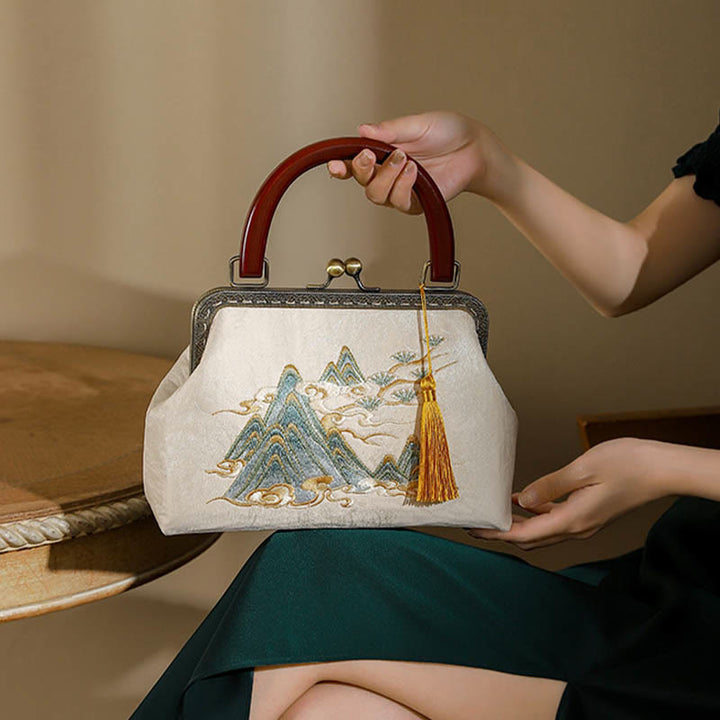 Buddha Stones Handtas met landschapsschilderij en Schoudertas (crossbody) - Landschapsschilderij Jacquard 27*8*16cm - image 0