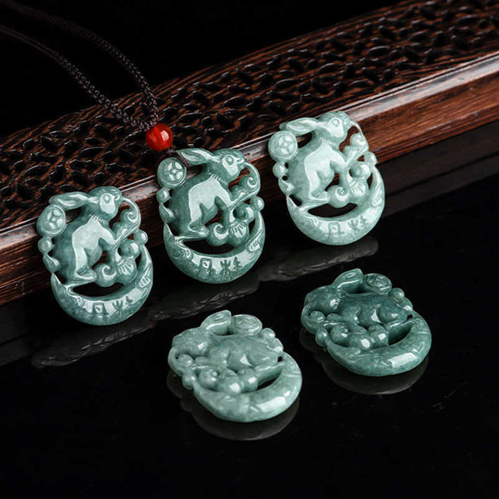 Jaar van het Konijn Jade Geluk Halve Maan Ketting - image 2