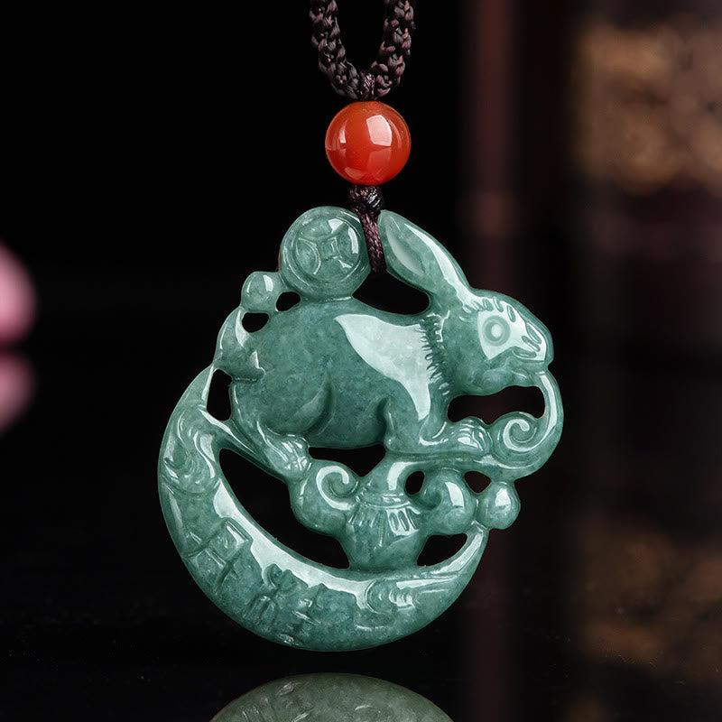 Jaar van het Konijn Jade Geluk Halve Maan Ketting - image 1