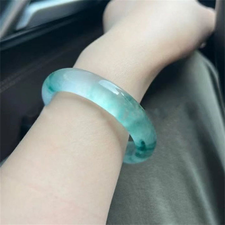 Buddha Stones Bangle-armband met drijvende bloem van natuurlijke jade, symbool van geluk. - image 10