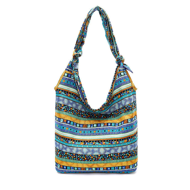 Buddha Stones Schoudertas (crossbody) met katoenen strepen - Blauwe strepen 30*11*30cm - image 2