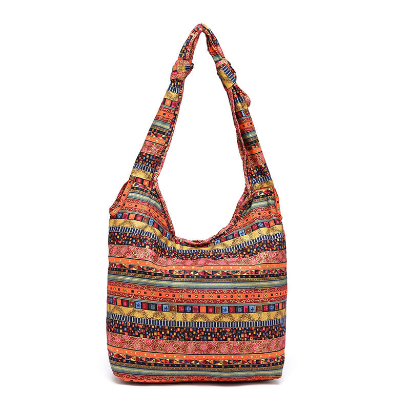 Buddha Stones Schoudertas (crossbody) met katoenen strepen - Rode strepen 30*11*30 cm - image 0